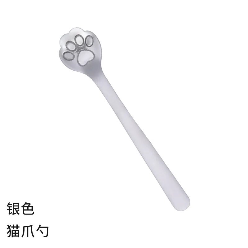 Ложка из нержавеющей стали Creative Cute Cat Dog Claw Белый, Silver cat paw02