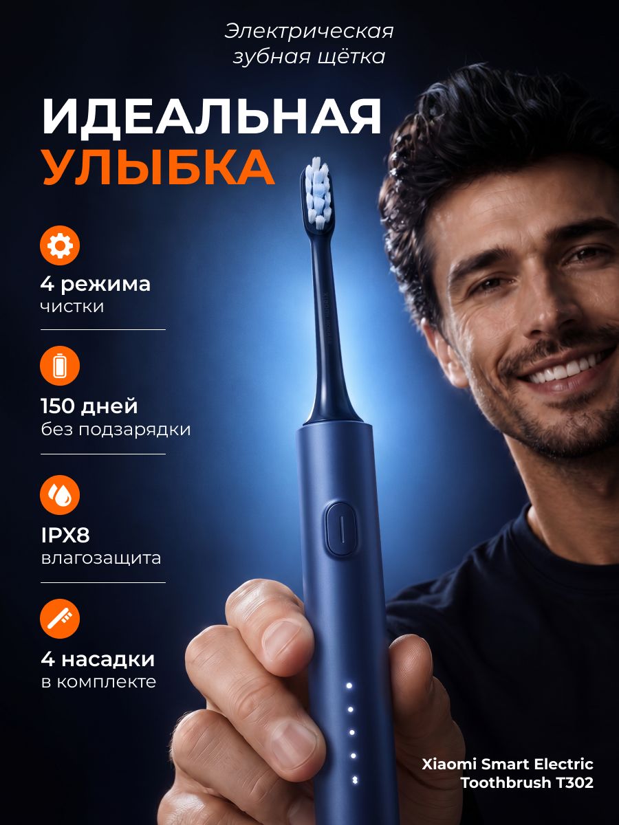 Электрическая зубная щетка Xiaomi Smart Electric Toothbrush T302 (BHR7647GL) синяя