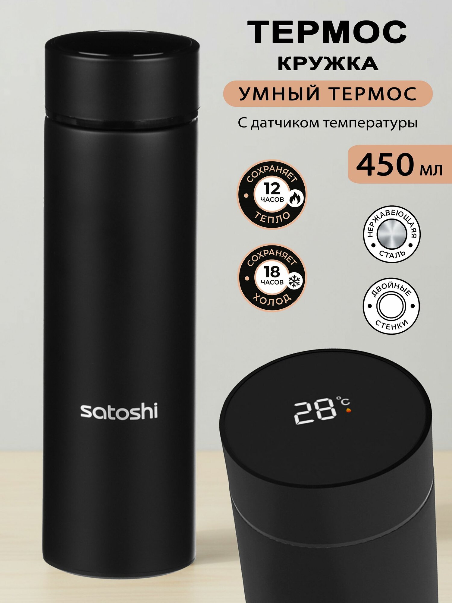 Термос-кружка с датчиком температуры 450мл
