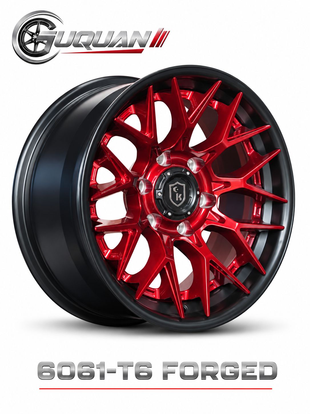 Кованый колесный диск CK 4156E1785-4 R17 8.5J ET0 6x139.7, матовые черные спицы, красный обод Candy