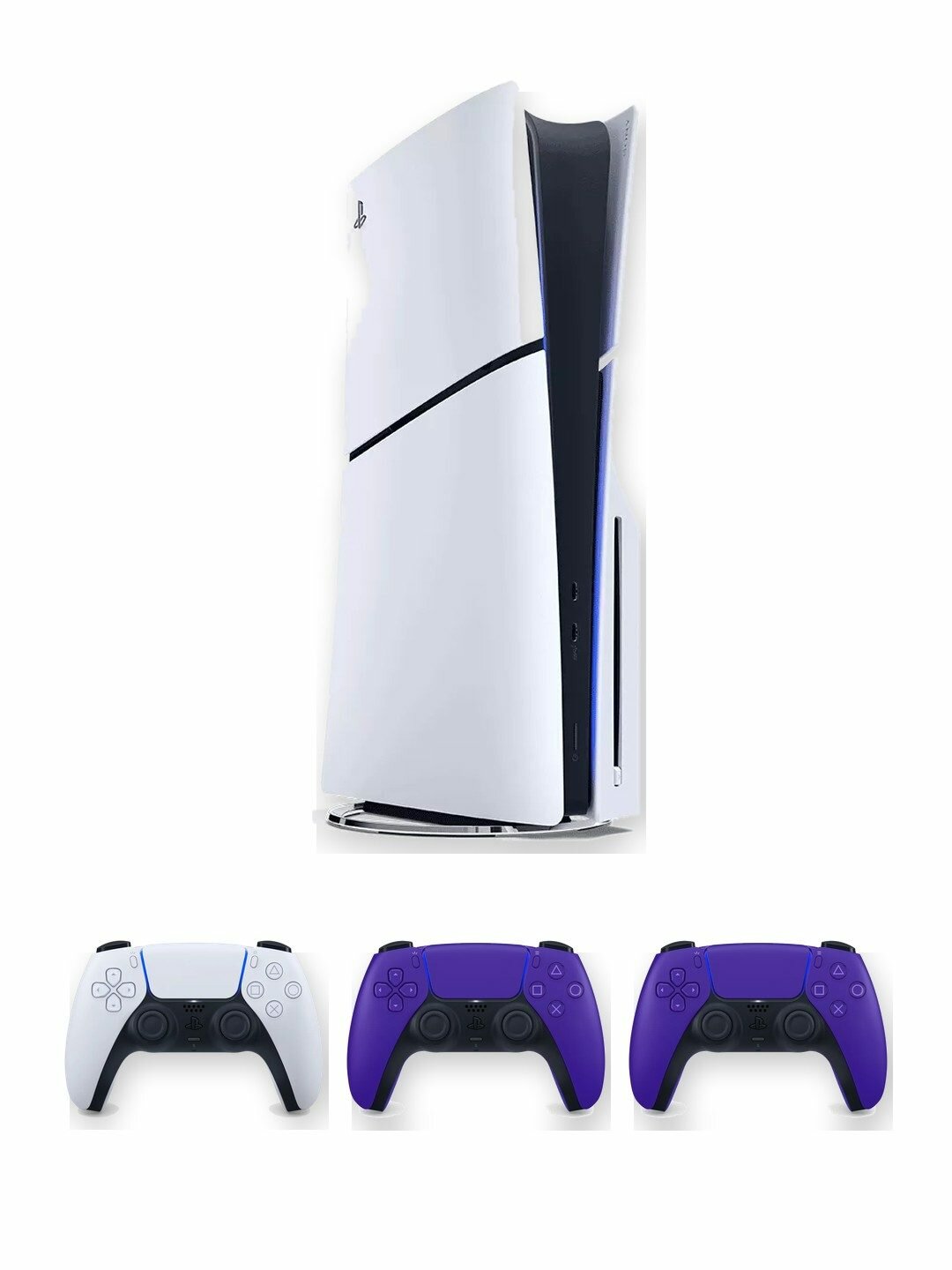 Игровая приставка Sony PlayStation 5 Slim 1 ТБ с дисководом, белая, европейская версия + 2 доп. геймпада DualSense Galactic Purple