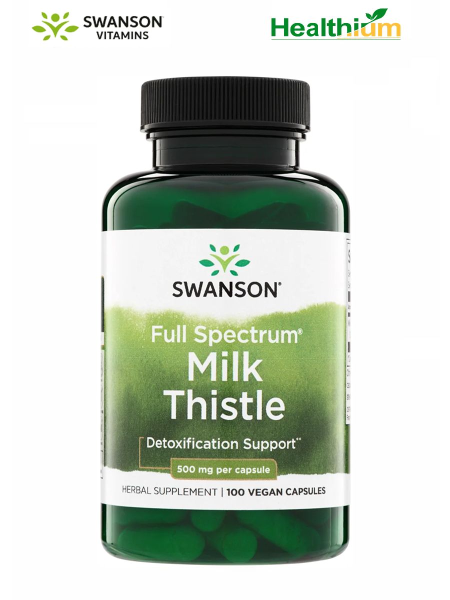 Swanson Full Spectrum Milk Thistle 500мг 100 капсул, Расторопша 500мг, для печени, почек, похудения, обмена веществ, мужчин и женщин