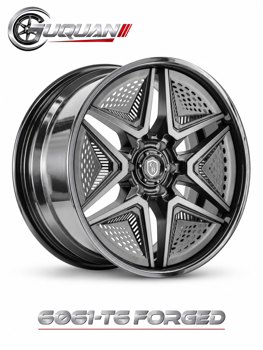 Кованый колесный диск CK 4200E2295-1 R22 9.5J ET0 6x139.7, матовые черные спицы, глянцевый черный обод