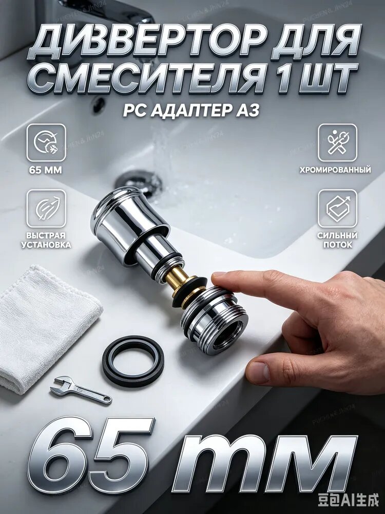 Дивертор для смесителя латунный хром 1/2", переключатель потока воды 65 мм, для крана