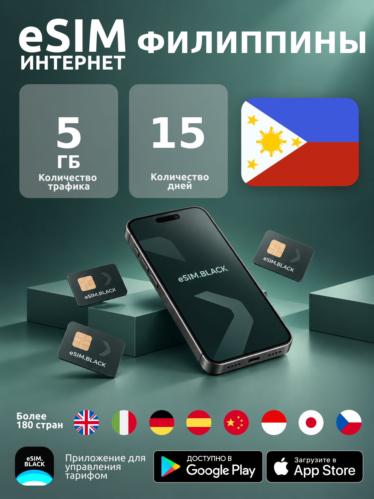 Филиппины/15 дней/5 ГБ - eSIM для мобильного интернета ( iPhone | Android ).
