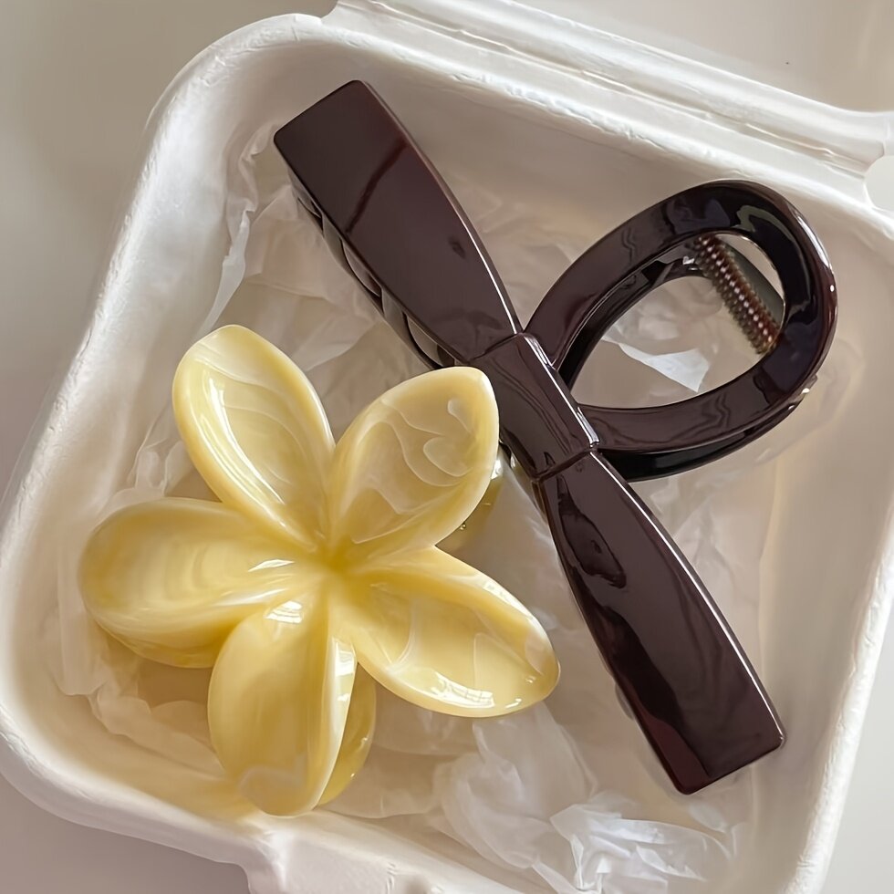 Заколки для волос в французском стиле с бантом и цветком франжипани, весенне-летние ацетатные нескользящие крупные заколки-крабики для густых волос, 2 шт.
