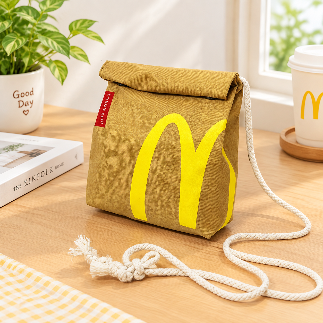 Рюкзак McDonald`s, школьный, унисекс, для средней и старшей школы, бежевый, нейлон (Объем: 13 л)