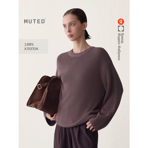 фото Свитер muted oversize из хлопка крупной вязки, размер 2xs-xs, , коричневый