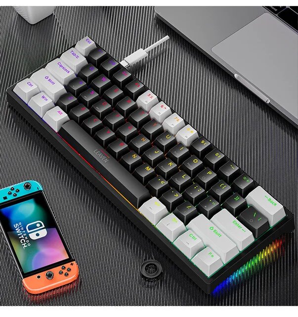 K620 мини механическая клавиатура RGB 60% blue switch, Мульти, white black