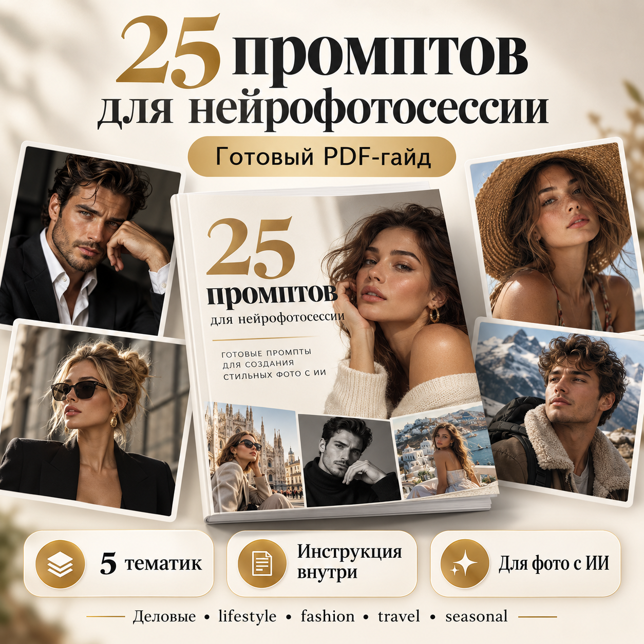 25 готовых промптов для нейрофотосессии — PDF-гайд для создания фото с ИИ
