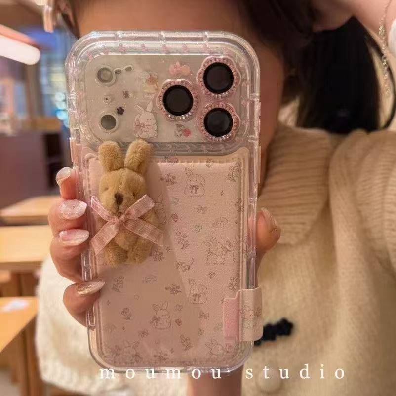 Чехол для iPhone 13 Pro Max с цветочным узором, милым кроликом, бантом, коричневый кролик, бирка, защитный чехол