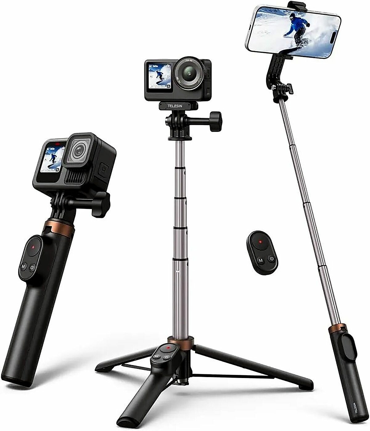 Мини-палка для селфи и штатив для телефона TELESIN, совместимый с DJI Osmo 360 Action 6/5/4 и GoPro Hero