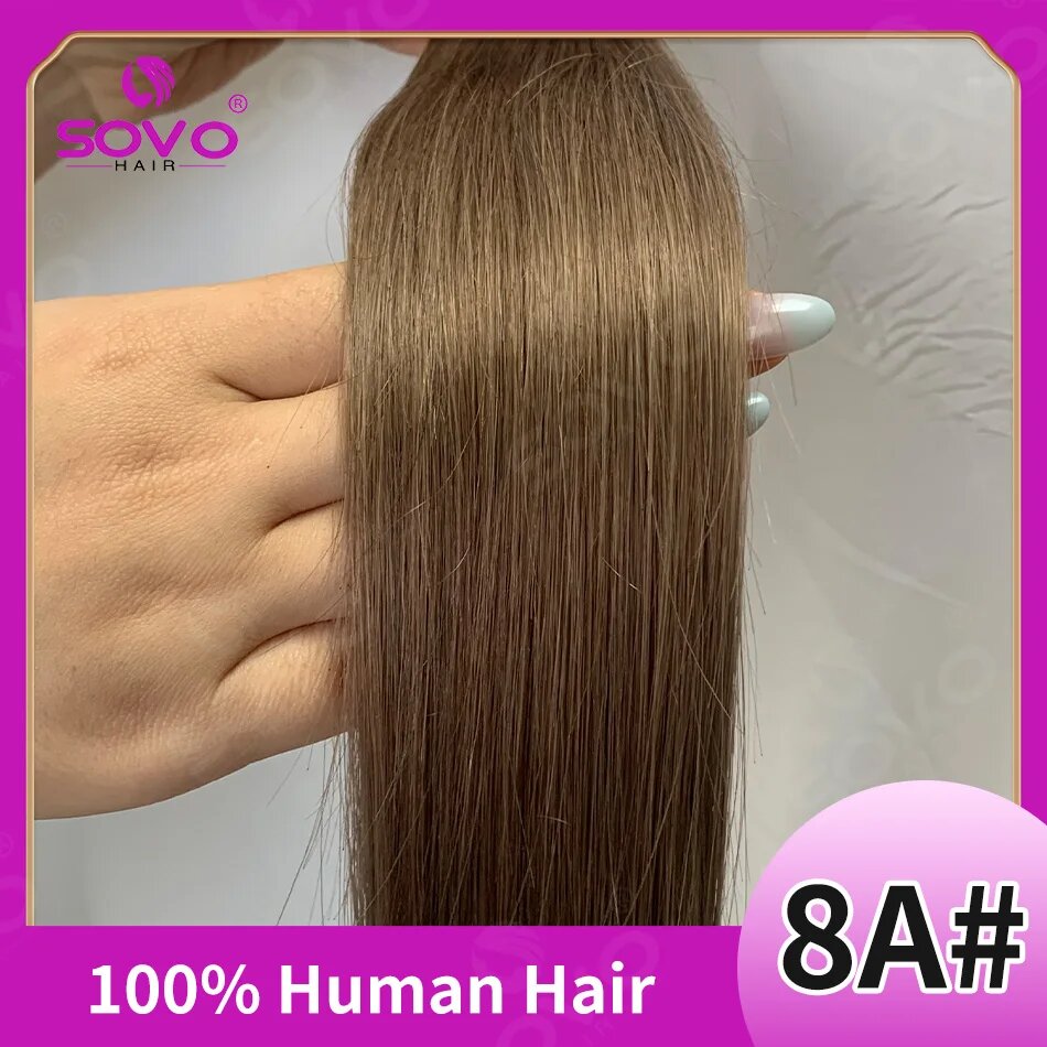 Наложние волосы SOVO на клипсах 100-200 гр темно-коричневые Color 8A, 200g-Set 10pcs, 18 дюймов