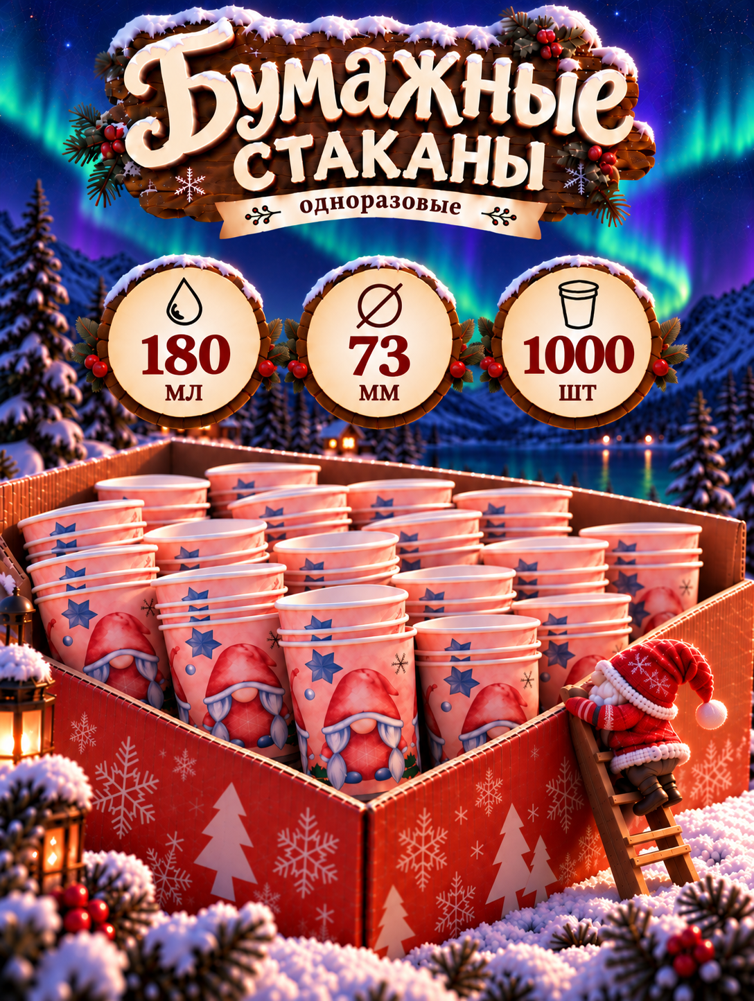 Одноразовые стаканы GoodCup бумажные для кофе и чая, холодных и горячих напитков 180 мл, 1000 штук