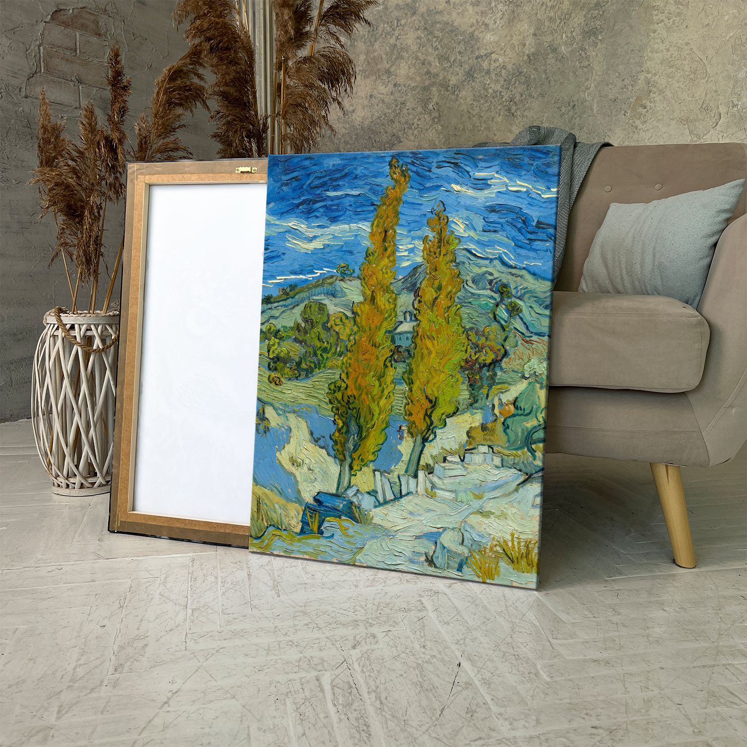 Картина на холсте (Тополя в Сен-Реми, Кипарисы, Поле с кипарисами) 40x60 см. Интерьерная, на стену.
