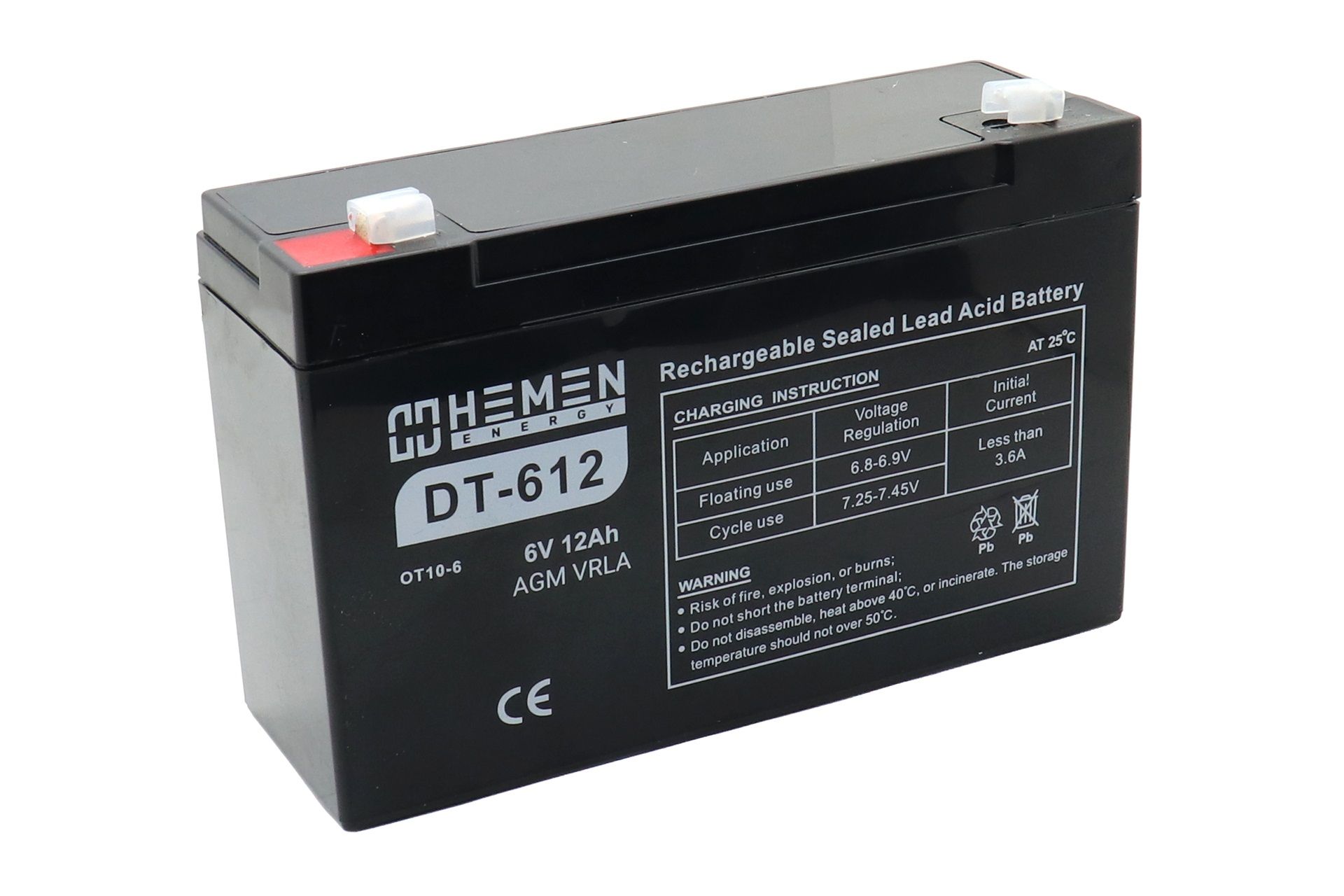 Аккумулятор герметичный 6В12Aч HEMEN ENERGY DT612 (151x50x94mm) (OT12-6) (электромашинки)