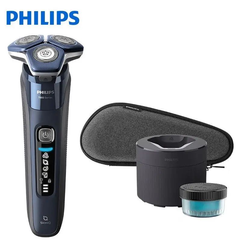 Электробритва Электробритва Philips S7885/50, серия 7000 SkinIQ, 3 головки 360 D Flex, влажная и сухая бритье, Quick Clean Pod, 60 минут работы, USB A, темно-синий, черный матовый