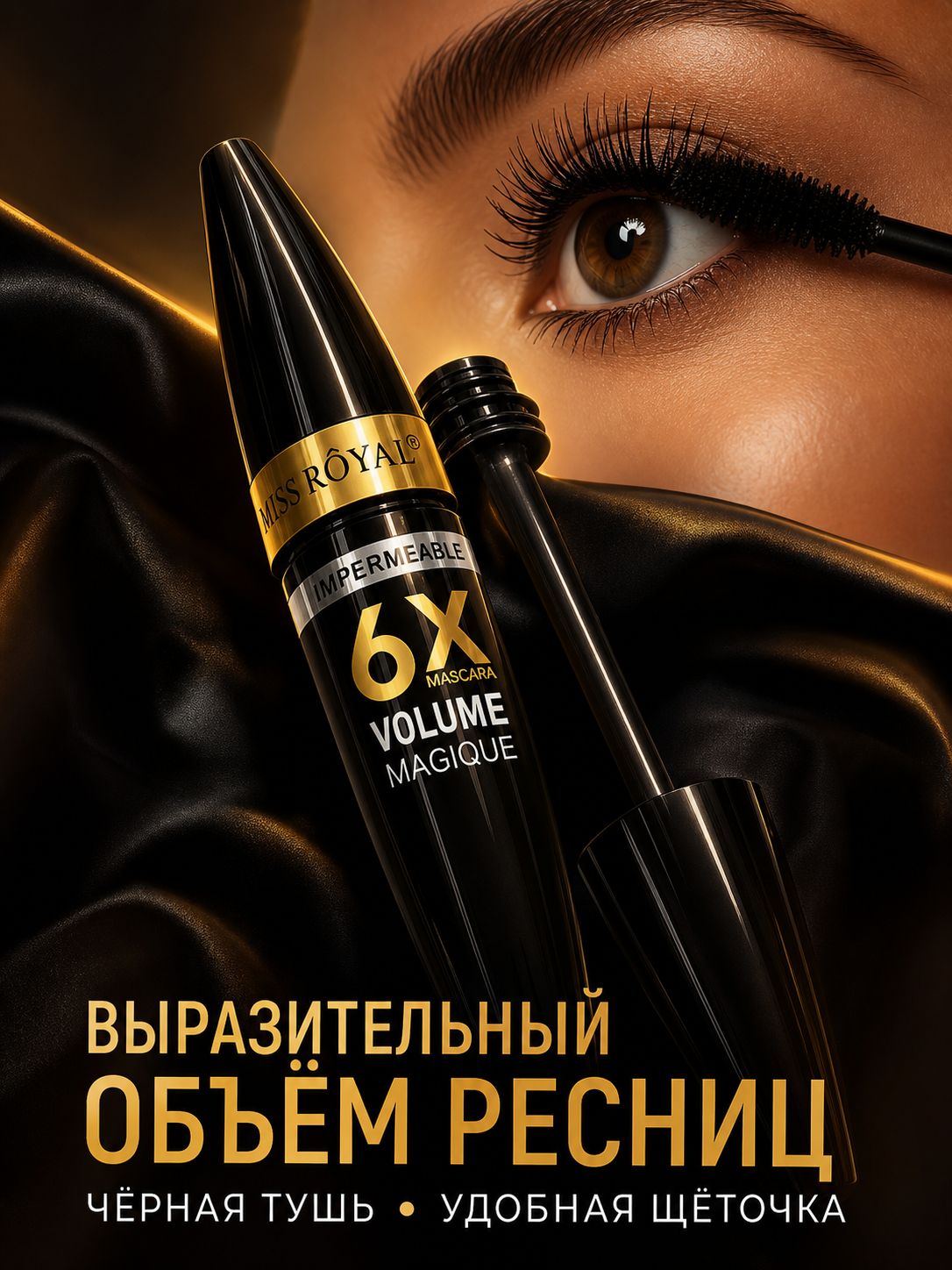 Объемная черная тушь для ресниц с щеточкой, 12 мл