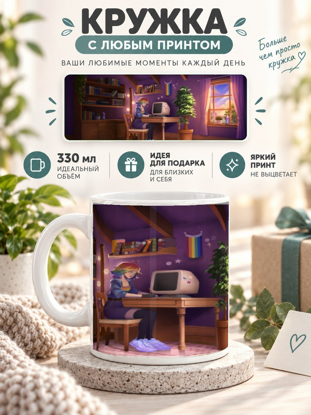 Кружка MoodRoom с принтом, 330 мл, керамика, глянцевая поверхность, с принтом девушки, UG33023800
