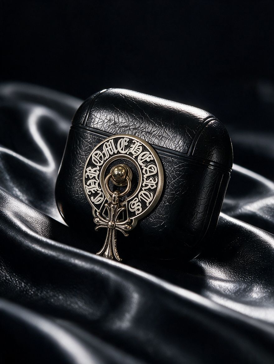 Чехол для наушников AirPods 4 и 4 ANC (Аирподс 4) под кожу с крестом и карабином, черный