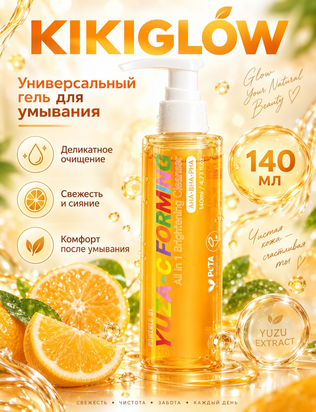 Универсальный гель для умывания KIKIGLOW, 140мл