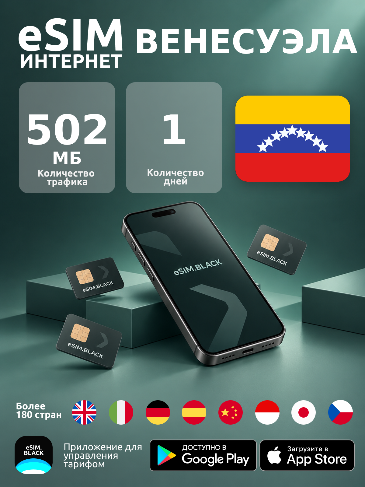 Венесуэла/1 день/502 МБ - eSIM для мобильного интернета ( iPhone | Android ).