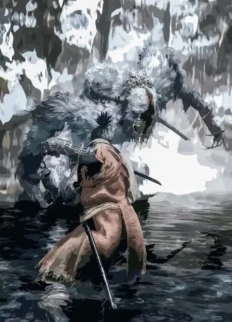 Абстрактный постер Sekiro: Shadows Die Twice на холсте Серый, B, 20X28inch 50x70cm