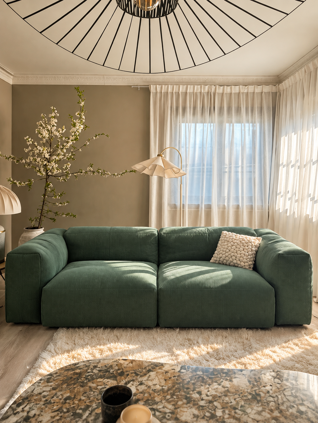 Диван Фиджи двухсекционный (большой) Cilium Forest FM 273x116x62 см, зеленый Вельвет, нераскладной Дом мебели для вас