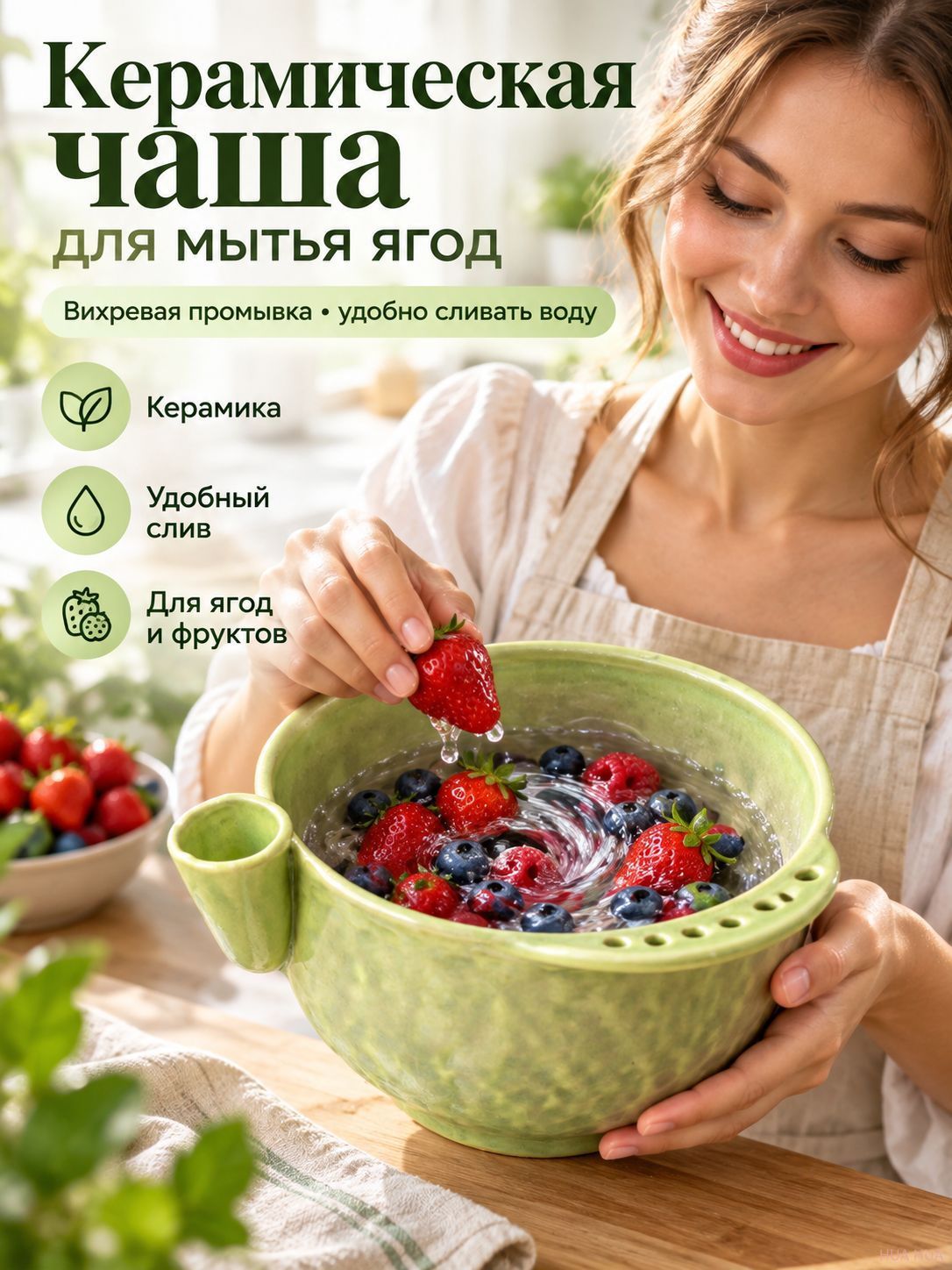 Тарелка для мытья ягод керамическая