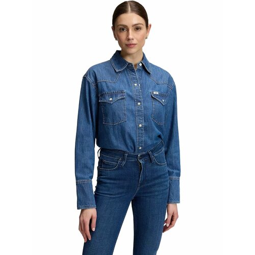 фото Рубашка lee women relaxed essential western shirt, размер xs, синий
