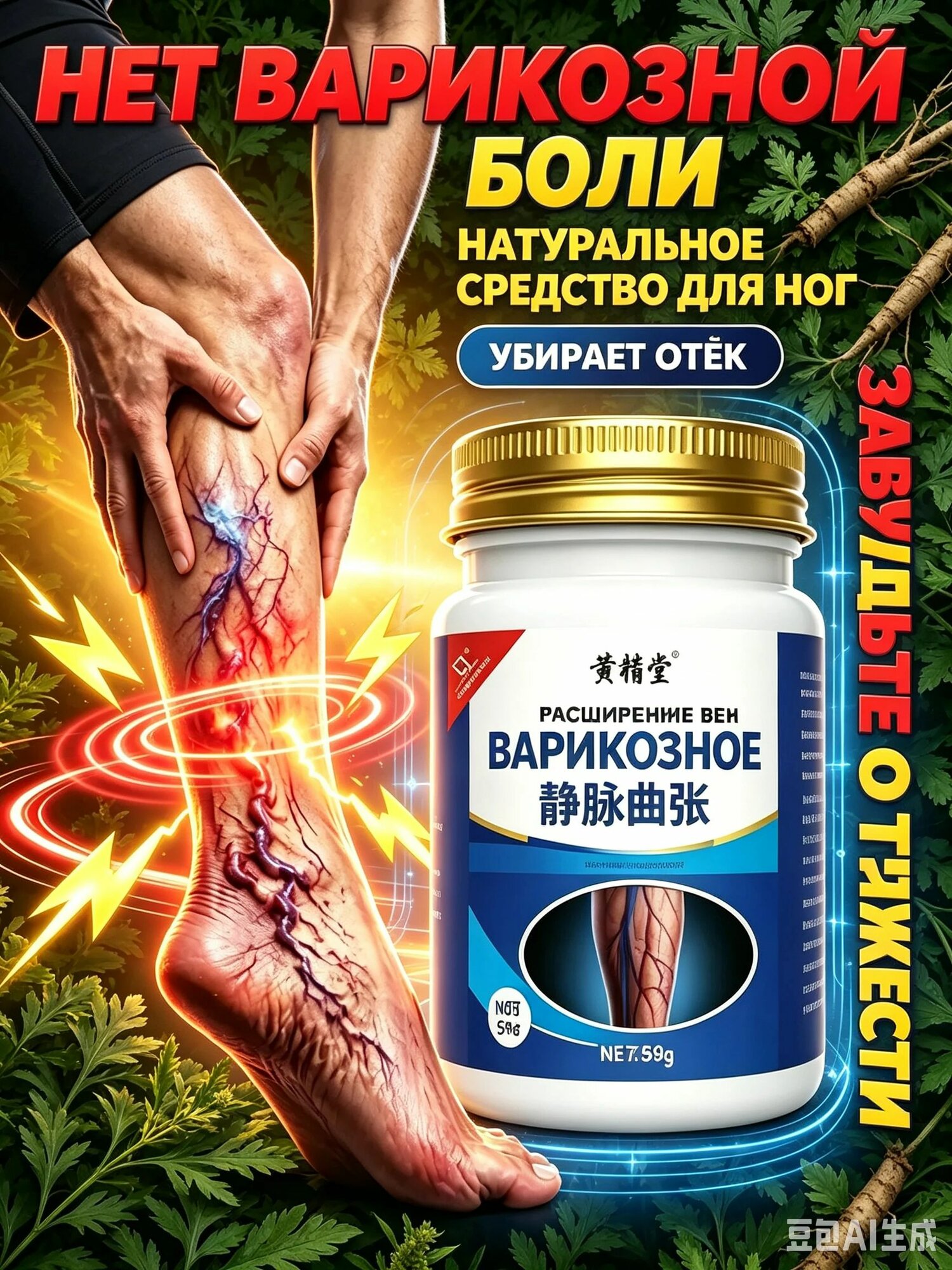 Крем-гель для ног при варикозе, от тяжести и усталости в ногах, помогает уменьшить отёчность и сосудистые звёздочки, тонизирующий охлаждающий уход, 50мл