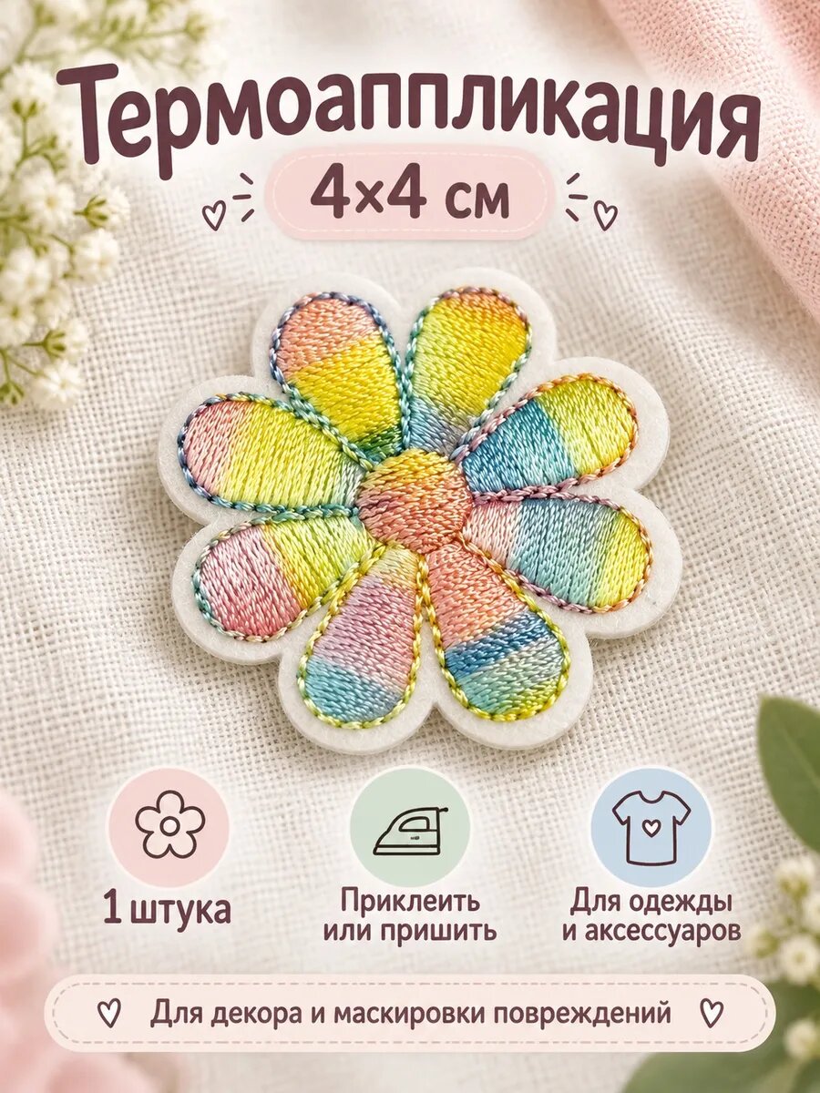 Аппликация 4х4 см. 1 штука на одежду термо