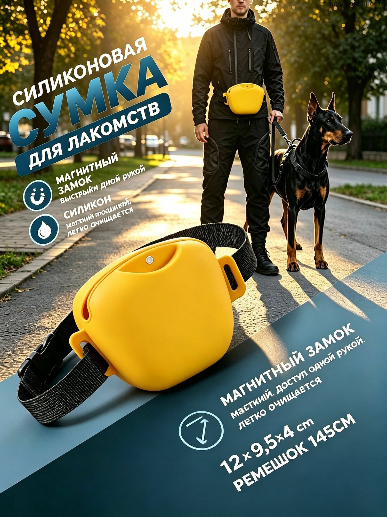 Сумка для лакомств силиконовая с магнитным замком, на пояс для дрессировки собак, для прогулок и тренировок
