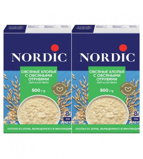 Nordic Хлопья овсяные с овсяными отрубями, 500 г, 2 упаковки