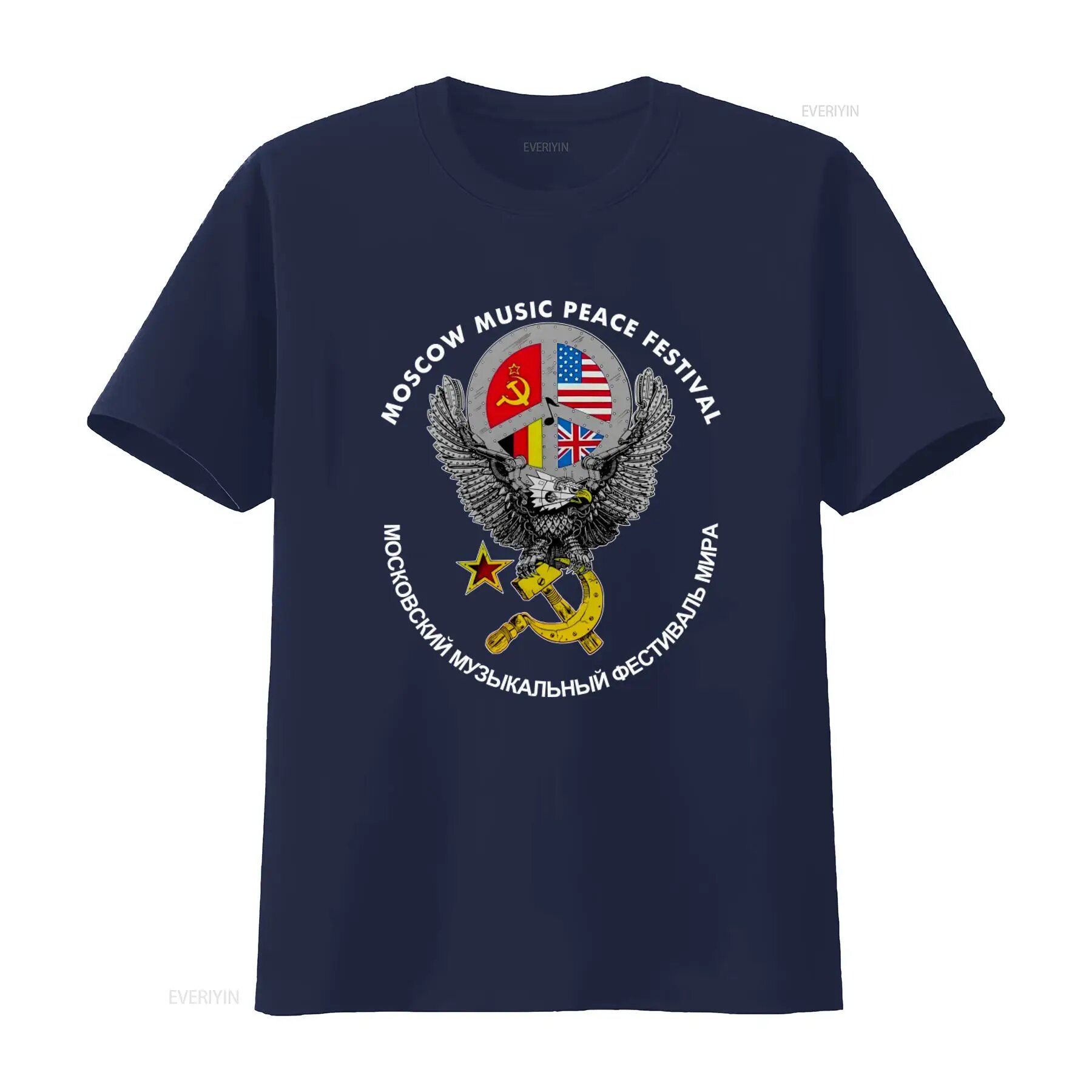 Винтажная футболка 1989 года с изображением орла, молота и серпа, флага L, Синий, NavyBlue