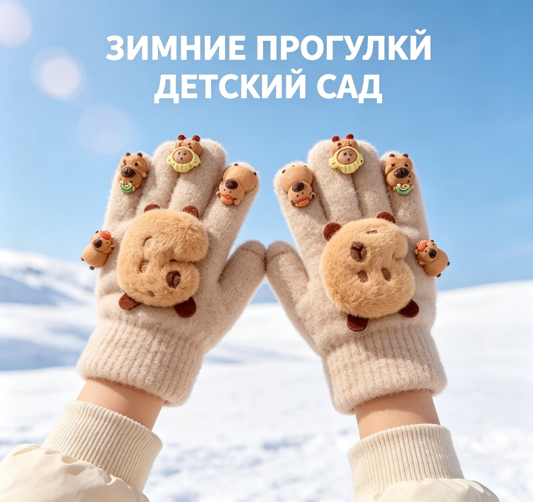 Перчатки  для детей, размер 0, бежевый — фото 1