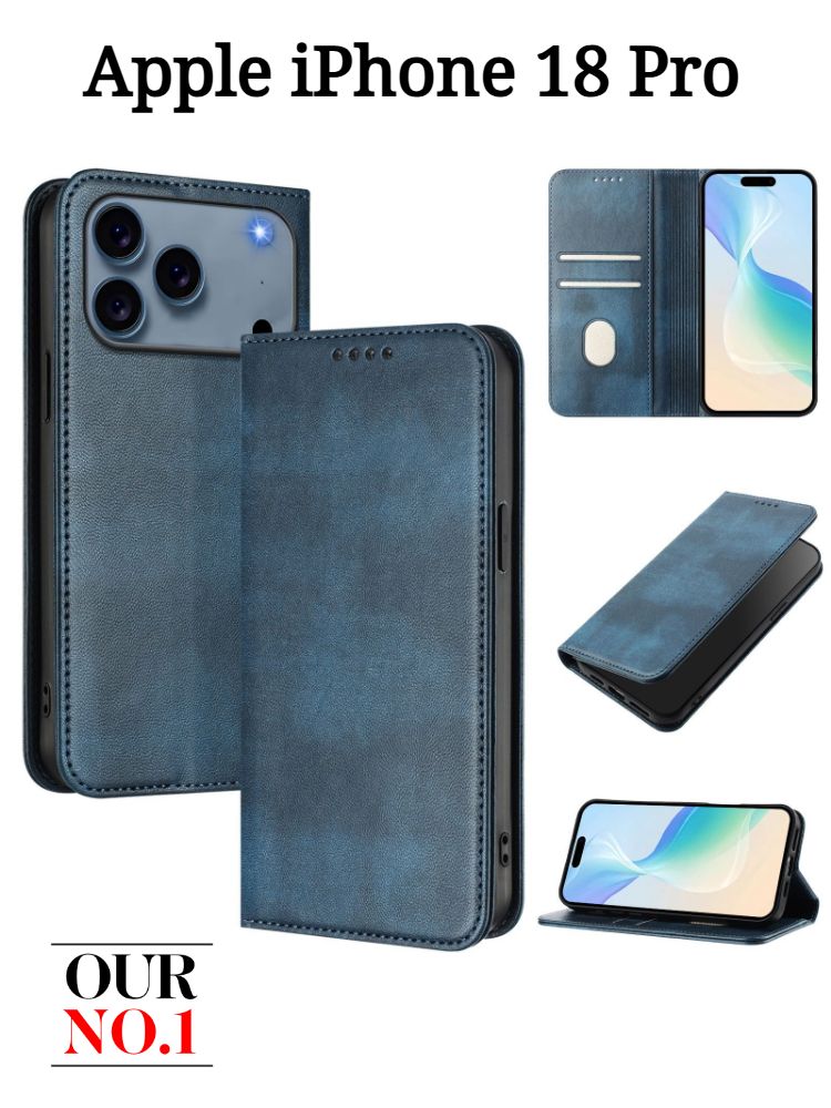 Кожаный чехол-книжка для Apple iPhone 18 Pro (Эпл Айфон 18 Про)с отделениями для карт и кошельком, Функция блокировки RFID