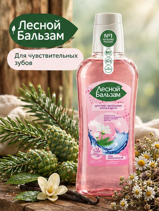 Лесной бальзам Ополаскиватель для полости рта, для чувствительных зубов и десен с экстрактом пихты и отваром трав 400мл