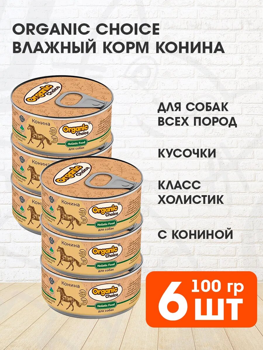 Корм влажный Organic Choice для взрослых собак, конина, 100 г 6 шт