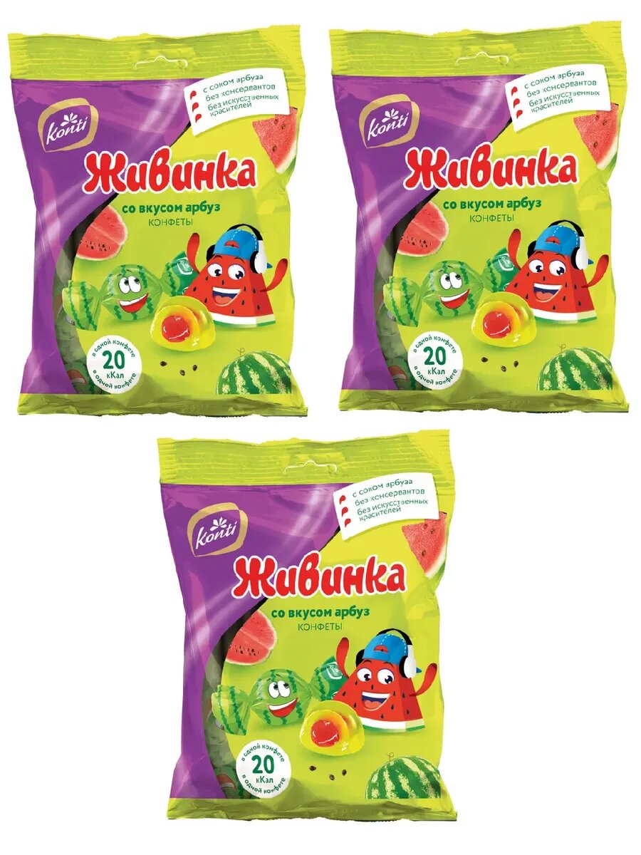 Konti Конфеты желейные Живинка с арбузом, 250г, 3 шт