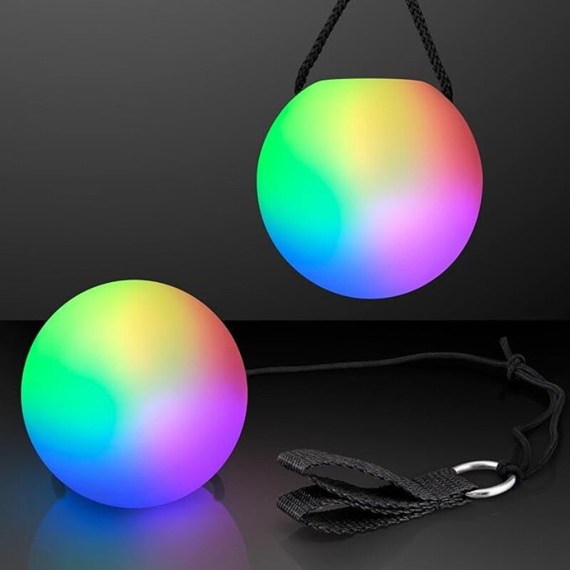 Светящиеся шары-пои LED, мягкое свечение, 9 режимов подсветки, радужная смена цветов, высокоскоростное стробоскопическое вращение, прочный реквизит для танцев, 2 шт.