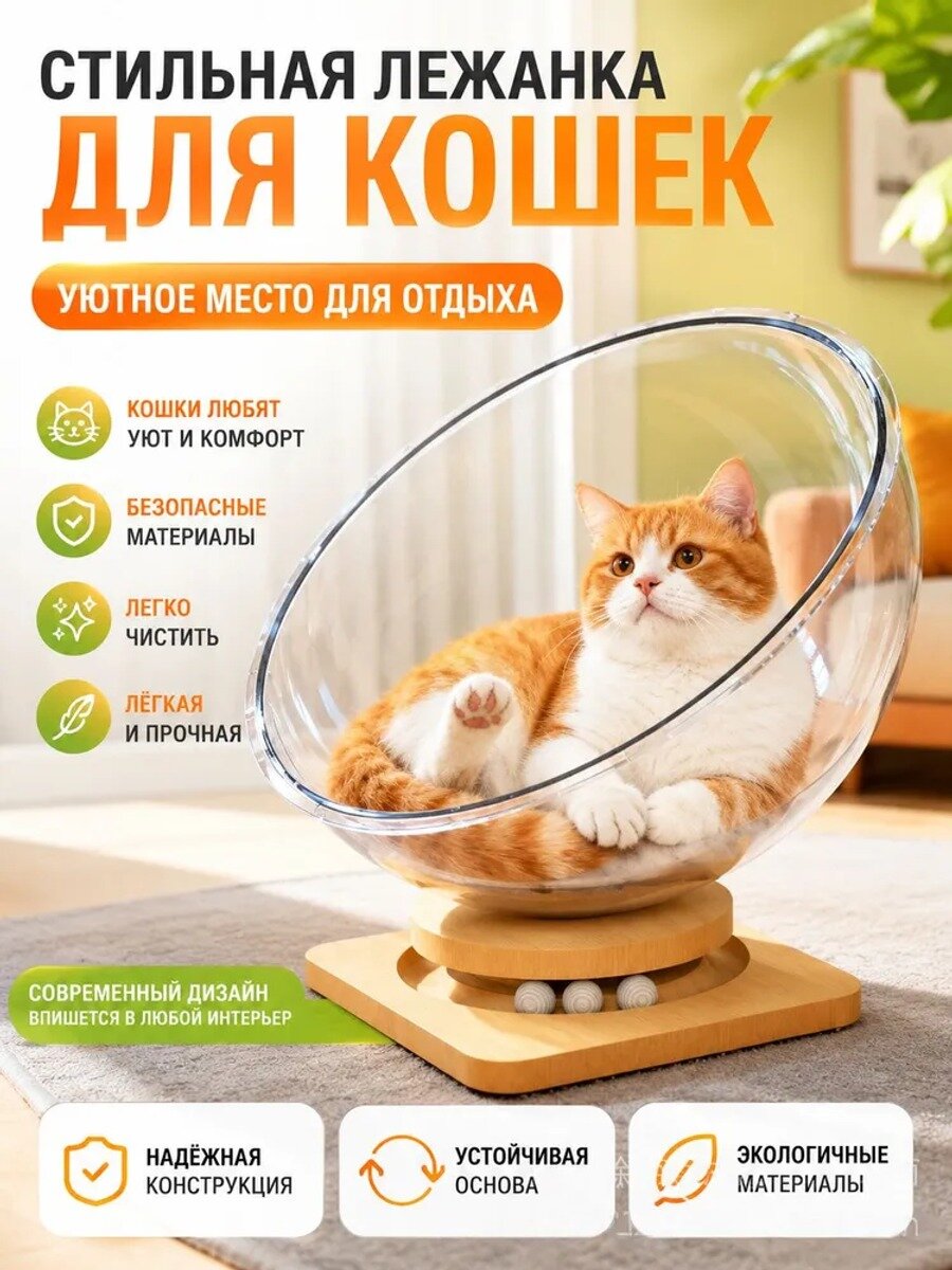 Лежанка-трансформер для кошек, 2 функции в одной модели, диаметр 37 см, универсальный средний размер.