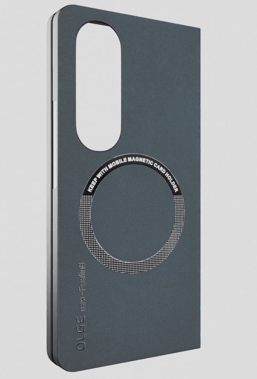 Чехол на Samsung Galaxy Z Fold 4 MagSafe на Самсунг Галакси Зет Фолд 4 защитная кожаная накладка с магнитом (темно-синий)