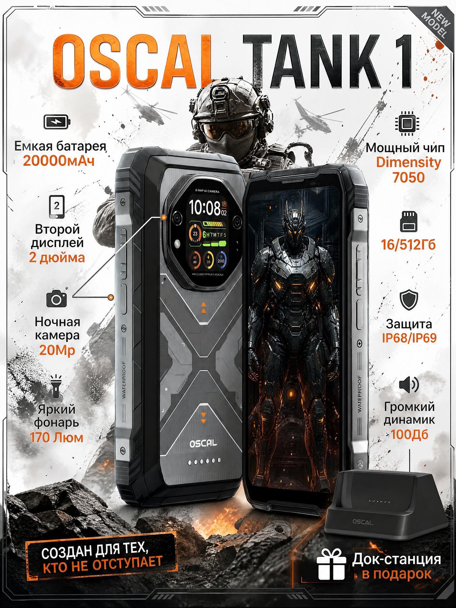 Защищенный смартфон Blackview Oscal Tank 1 12/256Gb Black + Док. Станция, 20000мАч, Ночная Камера. Гарантия 1 год.