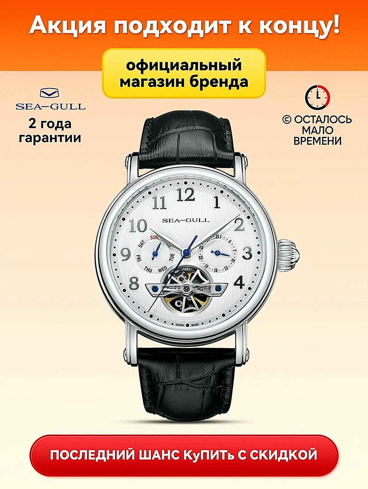 SEA-GULL Часы наручные Механические, диаметр 42 мм, материал Нержавеющая