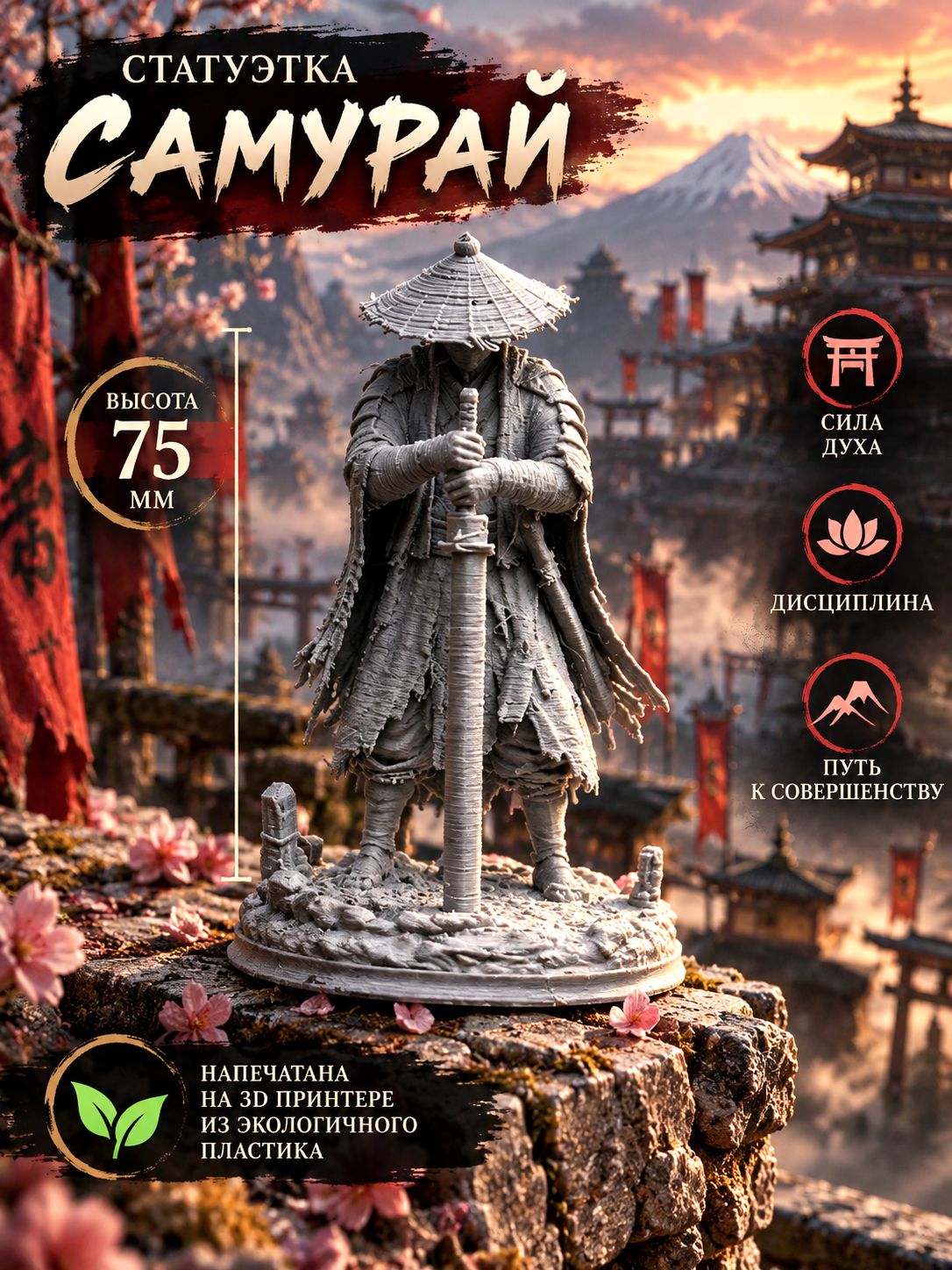 Статуэтка Самурай настольная малая декоративная 3D фигурка