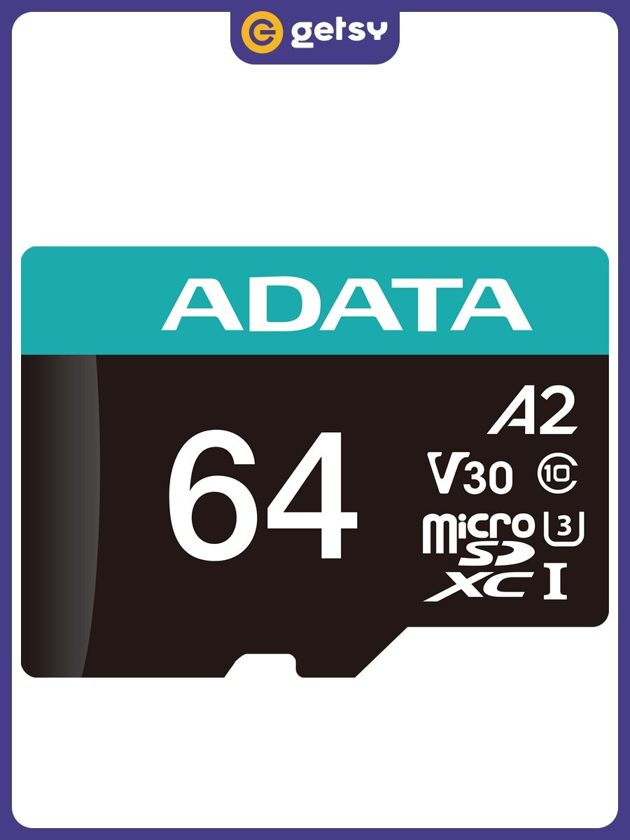 Карта памяти AUSDX64GUI3V30SA2-RA1 ADATA 64GB microSDXC UHS-I U3 V30S A2 UI with SD adapter 100/75 MB/s