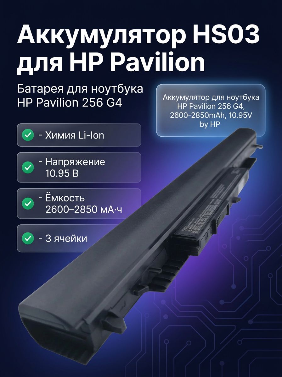 Аккумулятор HP HS03 (807956-001) для ноутбука Pavilion 250 G4, 256 G4, 255 G5, Li-Ion 10.95 В 2850 мАч