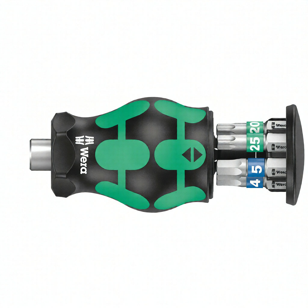 Отвёртка-битодержатель с битами, WERA магнит, 6 пр, Kraftform Kompakt Stubby Magazin 3 короткая TORX TX 15/20/25, шестигранник: 3.0/4.0/5.0