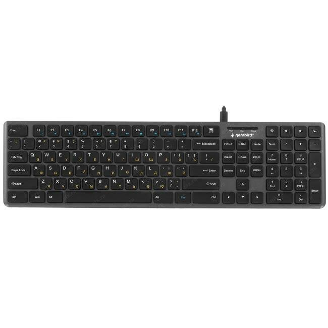 KB-8460 Проводная клавиатура Gembird KB-8460, полноразмерная, 103кл+5 доп, 12Fn, ножничная, тихая, 1.5м, черная — фото 1